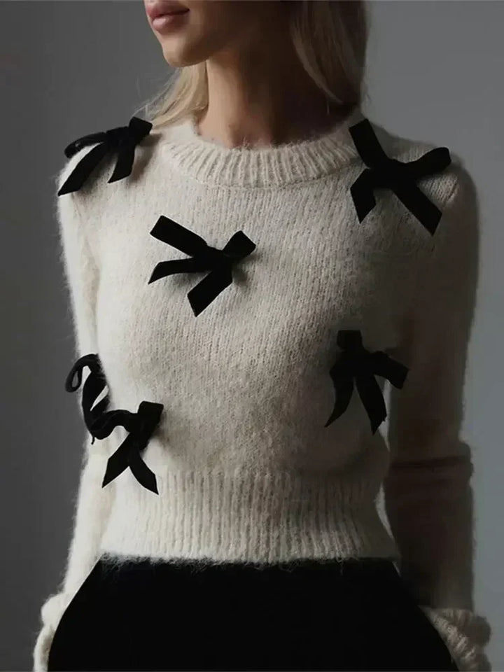 Stickad Tröja | Bowtie | Vit | Stickad Tröja | Damstickat-Eva Jonsson