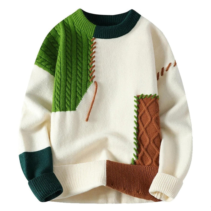 Stickad Tröja - Varm, Löst Sittande Patchwork-tröja för Män-Eva Jonsson