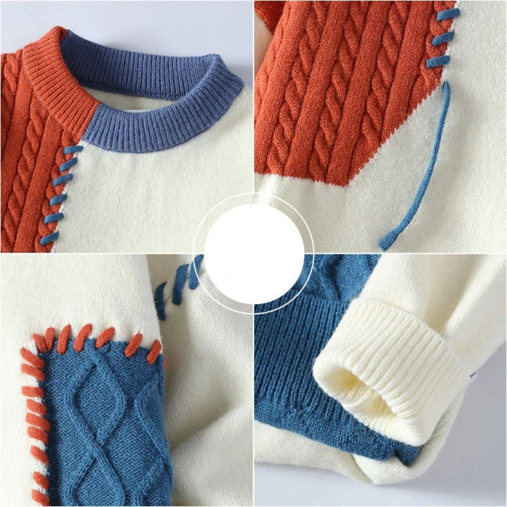 Stickad Tröja - Varm, Löst Sittande Patchwork-tröja för Män-Eva Jonsson