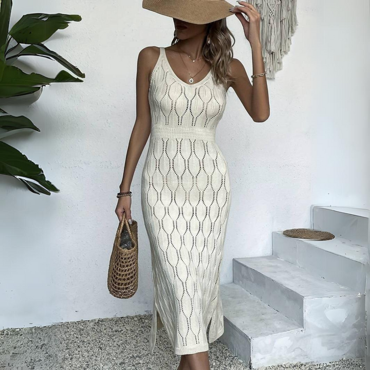 Stickad klänning - Ärmlös - Midi - Bodyconklänning - Sommarklänning-Eva Jonsson