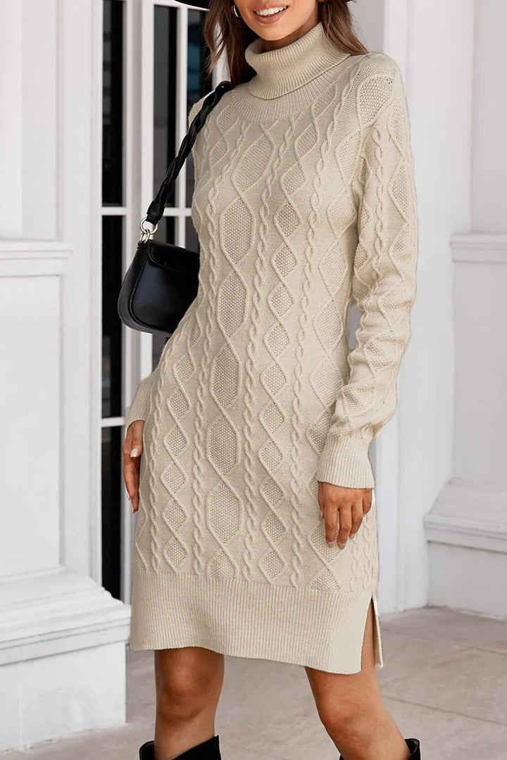 Stickad klänning | Lös passform | Långärmad | Turtleneck-klänning | Vinterklänning-Eva Jonsson