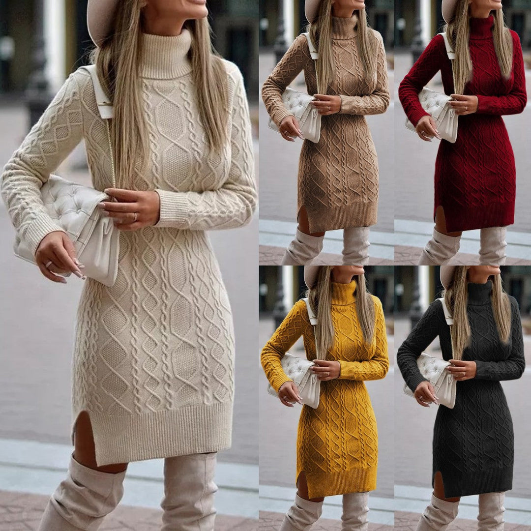 Stickad klänning - Turtleneck - Långärmad - Bodyconklänning - Vinterklänning-Eva Jonsson
