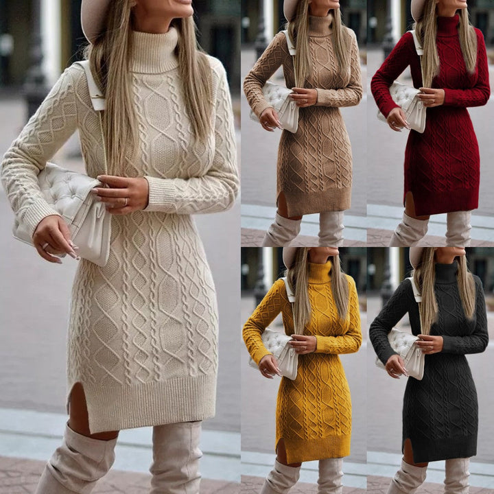 Stickad klänning - Turtleneck - Långärmad - Bodyconklänning - Vinterklänning-Eva Jonsson
