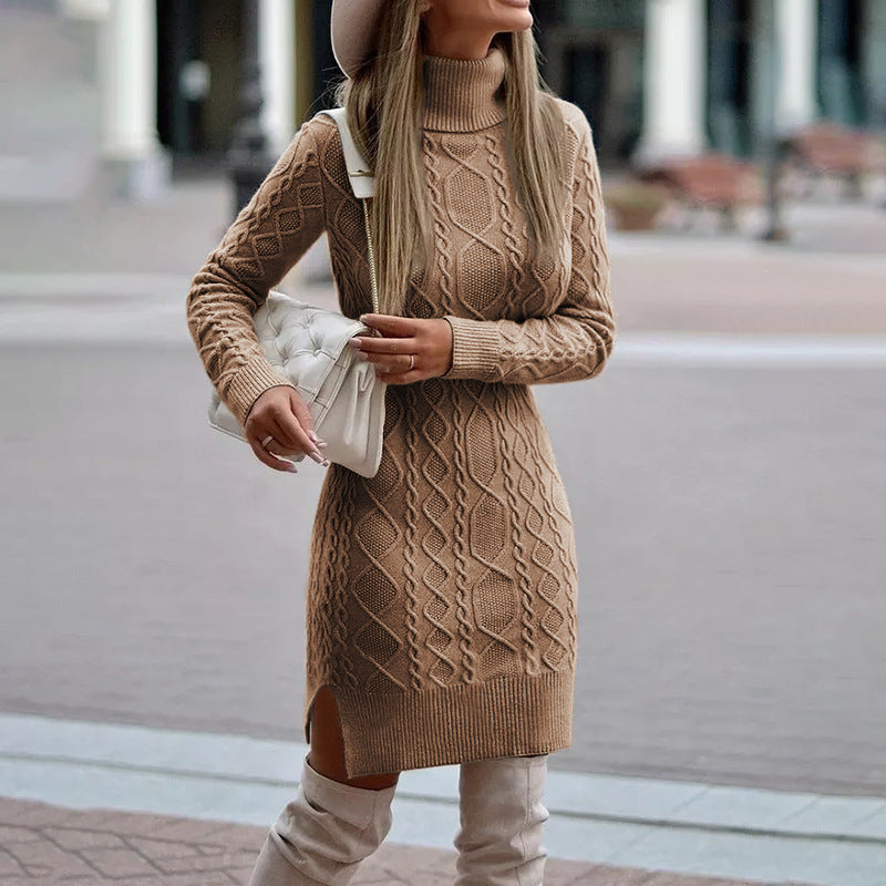 Stickad klänning - Turtleneck - Långärmad - Bodyconklänning - Vinterklänning-Eva Jonsson