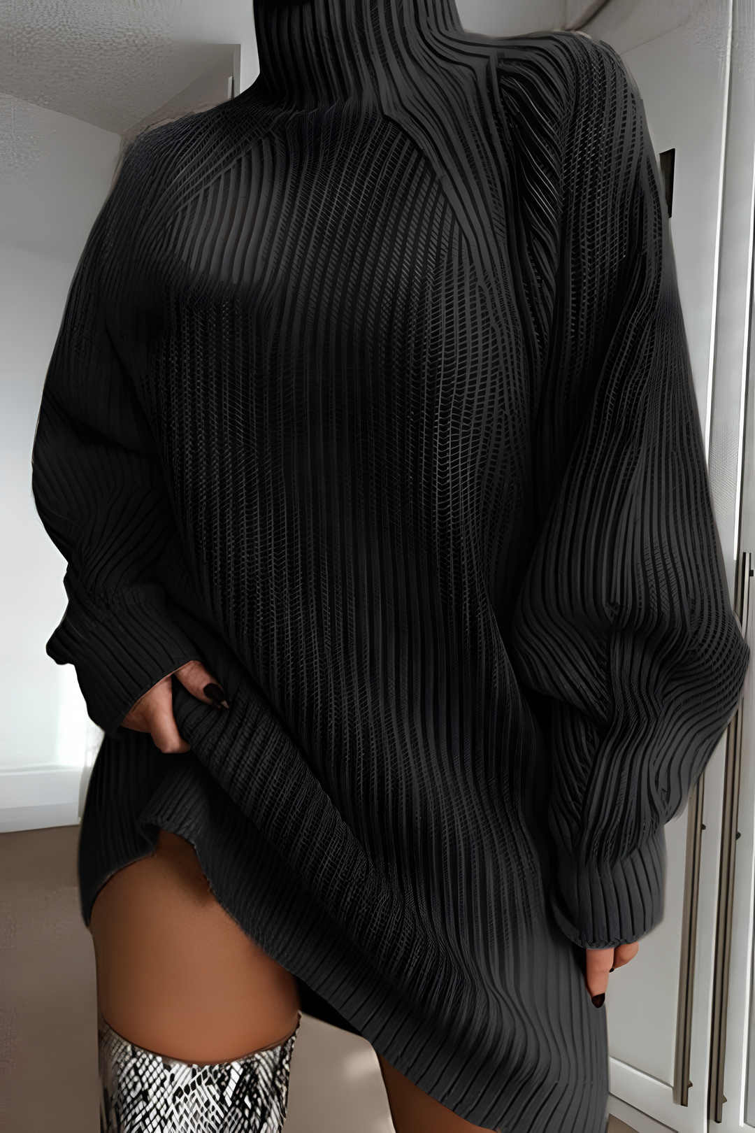 Stickad klänning | Turtleneck | Långärmad | Jumperklänning | Vinterklänning-Eva Jonsson