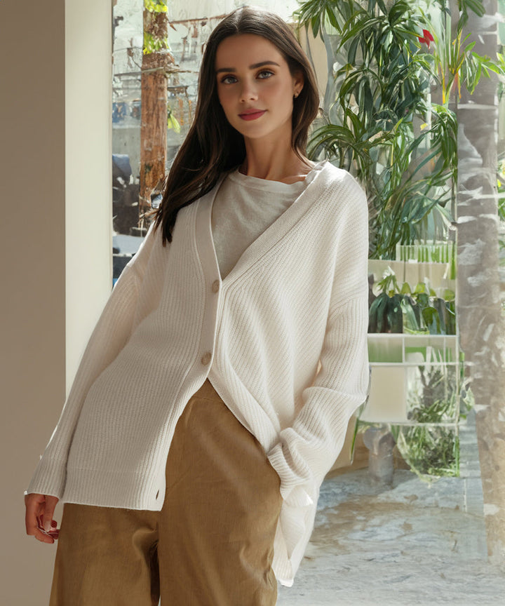 Stickad kofta | Oversized | V-ringad | Kofta i kashmir | Damkofta-Eva Jonsson