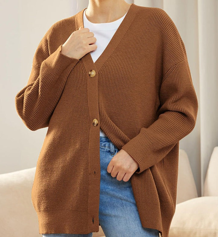 Stickad kofta | Oversized | V-ringad | Kofta i kashmir | Damkofta-Eva Jonsson
