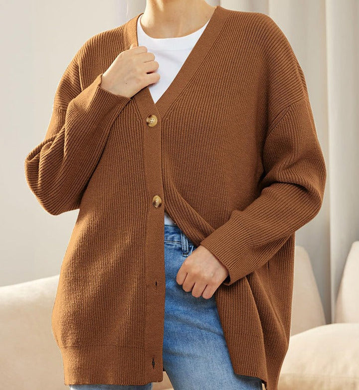 Stickad kofta | Oversized | V-ringad | Kofta i kashmir | Damkofta-Eva Jonsson