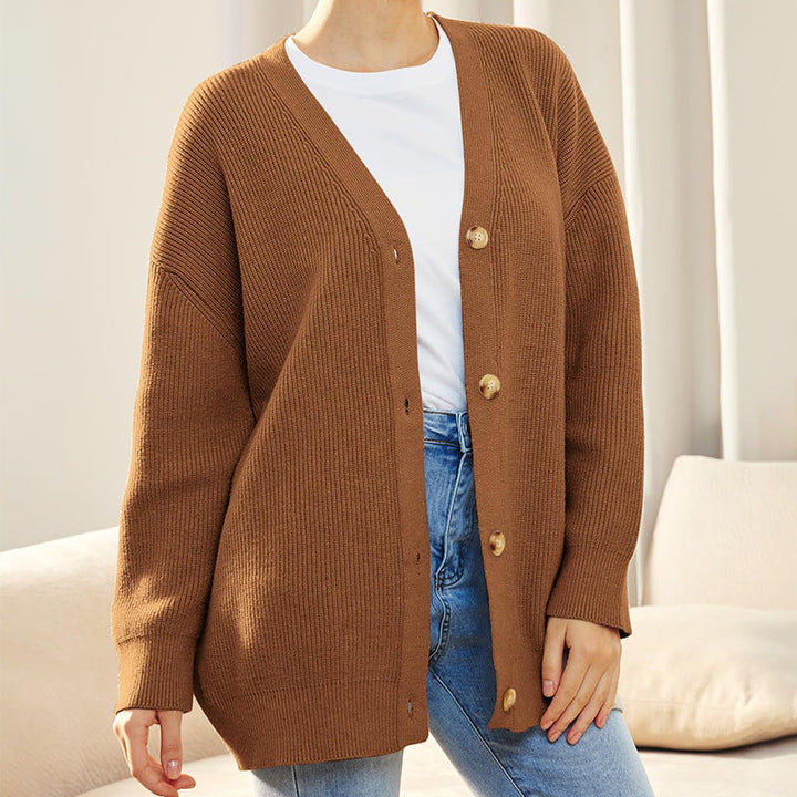 Stickad kofta | Oversized | V-ringad | Kofta i kashmir | Damkofta-Eva Jonsson