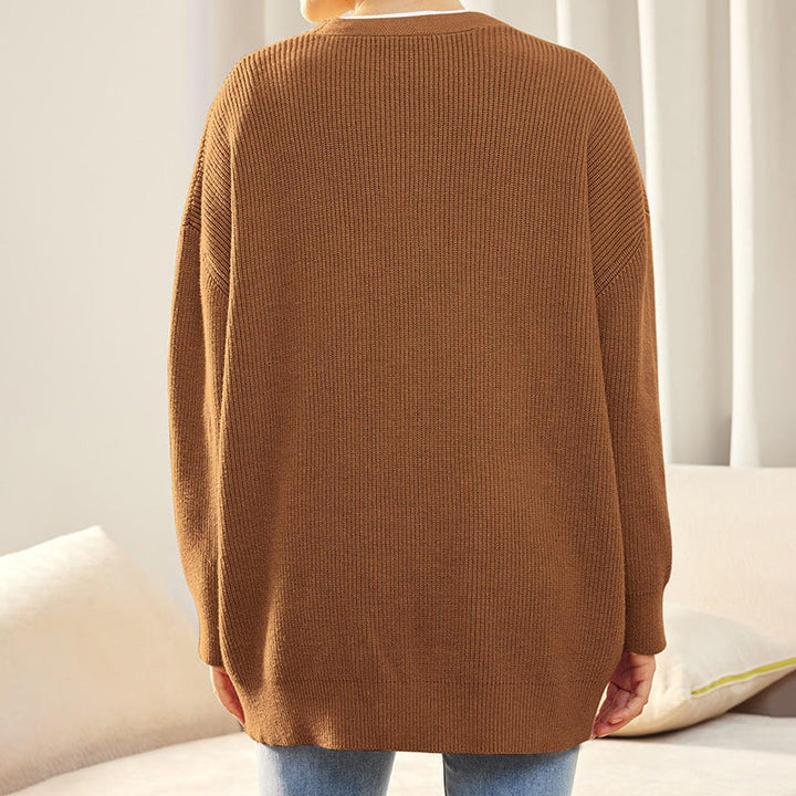 Stickad kofta | Oversized | V-ringad | Kofta i kashmir | Damkofta-Eva Jonsson