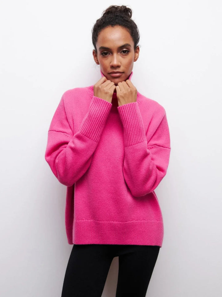 Stickad sköldpaddshals - Oversized - Loose Fit - Sköldpaddshalsad tröja - Damtröjor-Eva Jonsson