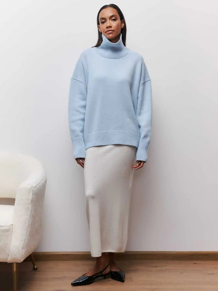 Stickad sköldpaddshals - Oversized - Loose Fit - Sköldpaddshalsad tröja - Damtröjor-Eva Jonsson