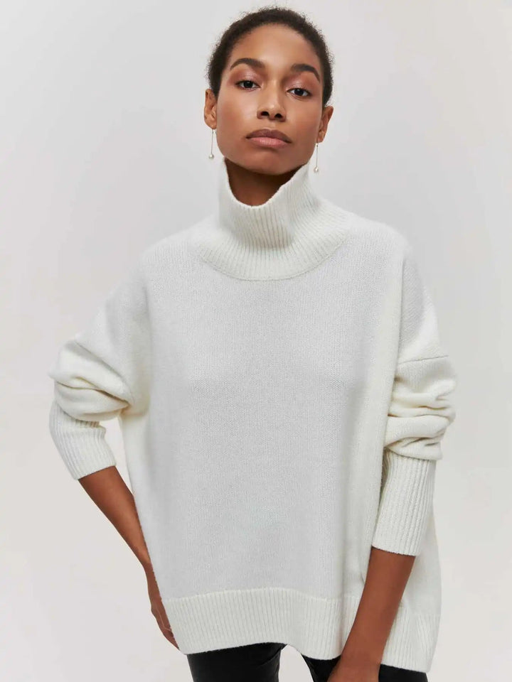 Stickad sköldpaddshals - Oversized - Loose Fit - Sköldpaddshalsad tröja - Damtröjor-Eva Jonsson
