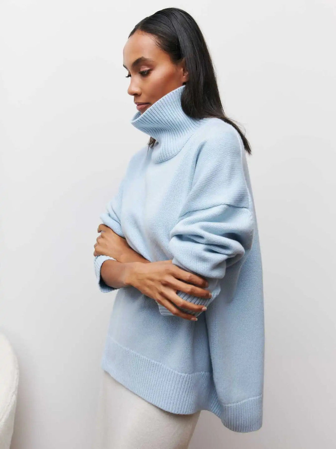 Stickad sköldpaddshals - Oversized - Loose Fit - Sköldpaddshalsad tröja - Damtröjor-Eva Jonsson