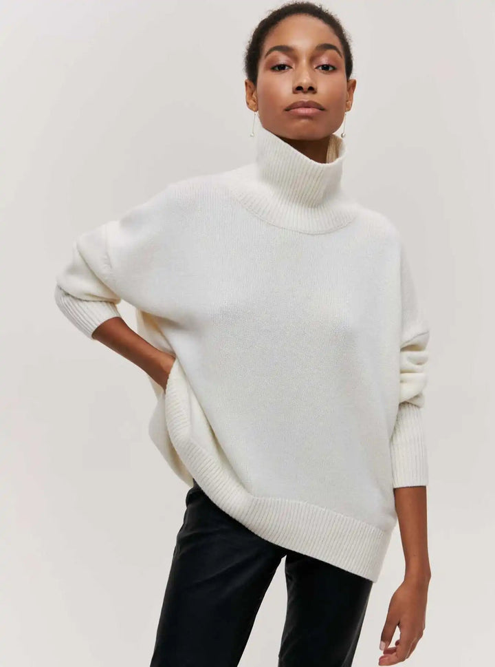 Stickad sköldpaddshals - Oversized - Loose Fit - Sköldpaddshalsad tröja - Damtröjor-Eva Jonsson