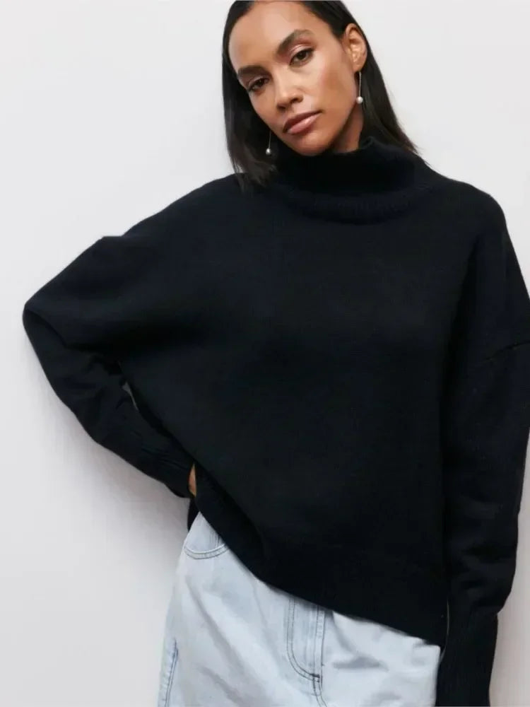 Stickad sköldpaddshals - Oversized - Loose Fit - Sköldpaddshalsad tröja - Damtröjor-Eva Jonsson