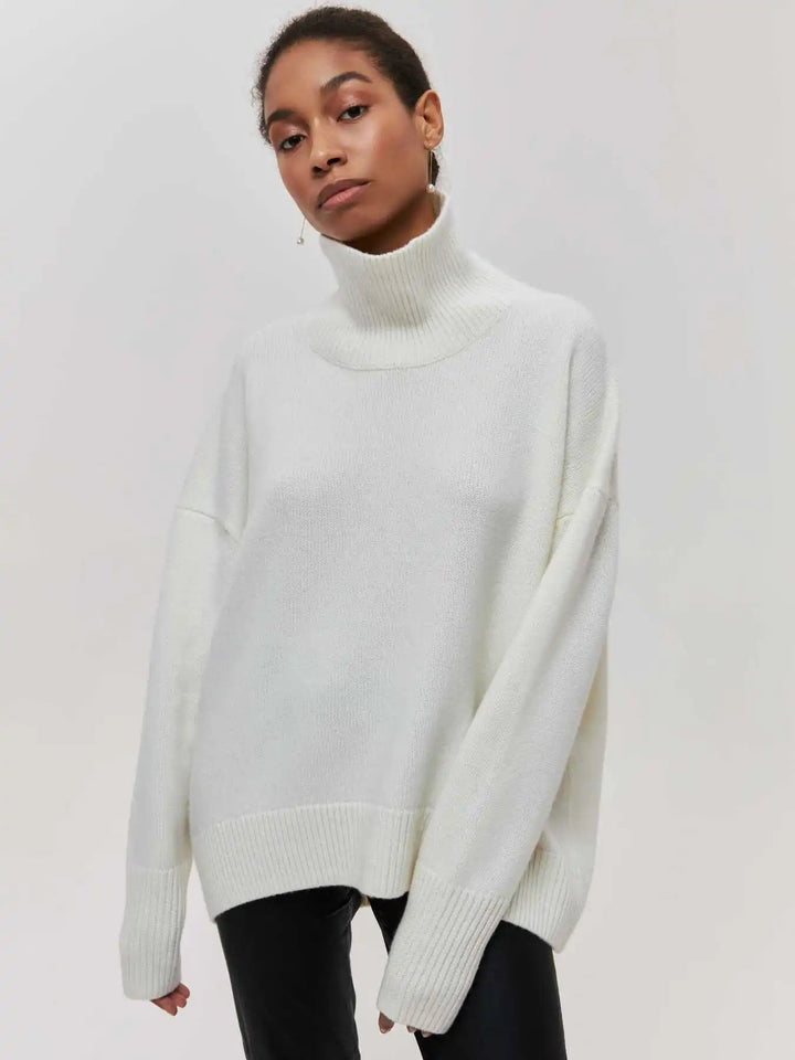 Stickad sköldpaddshals - Oversized - Loose Fit - Sköldpaddshalsad tröja - Damtröjor-Eva Jonsson