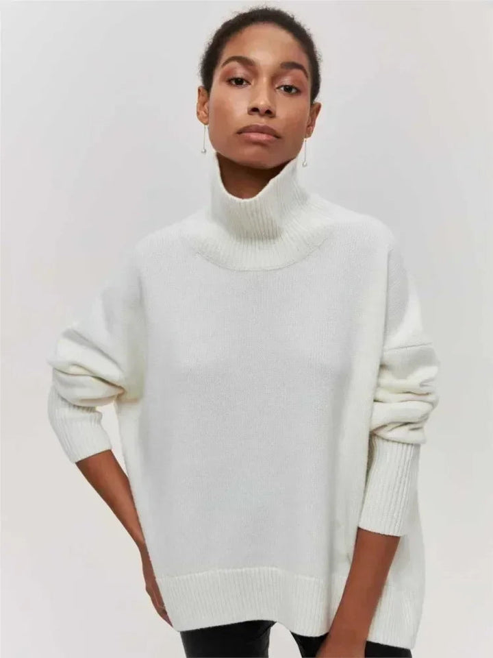 Stickad sköldpaddshals - Oversized - Loose Fit - Sköldpaddshalsad tröja - Damtröjor-Eva Jonsson