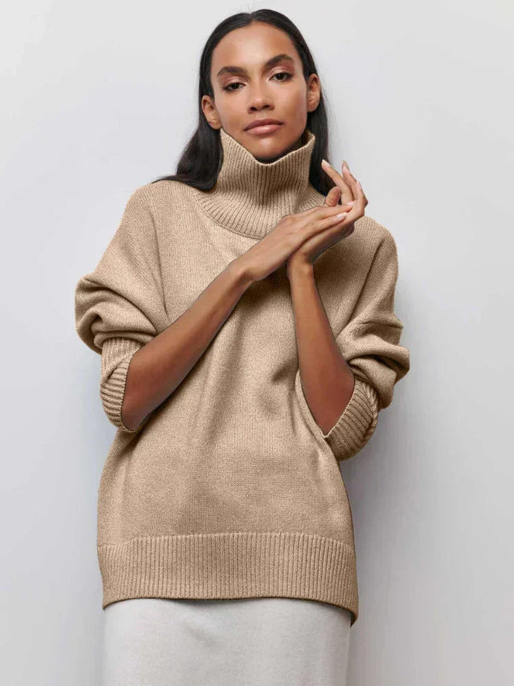 Stickad sköldpaddshals - Oversized - Loose Fit - Sköldpaddshalsad tröja - Damtröjor-Eva Jonsson