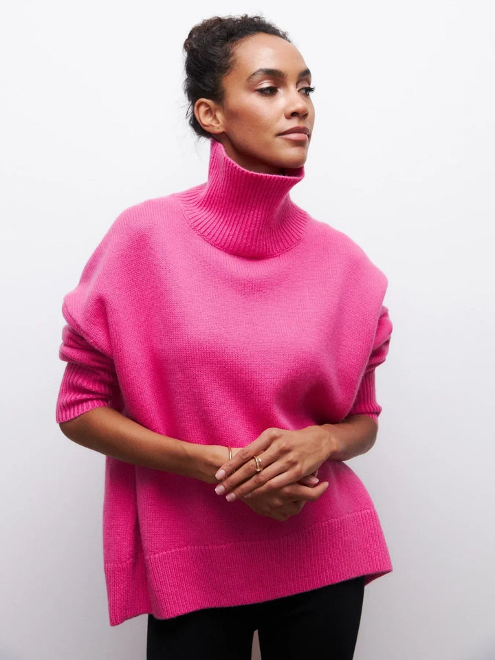 Stickad sköldpaddshals - Oversized - Loose Fit - Sköldpaddshalsad tröja - Damtröjor-Eva Jonsson