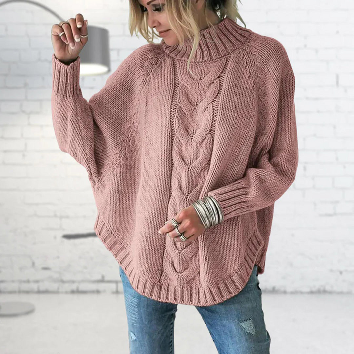 Stickad tröja | Batwing | Loose Fit | Kabelstickad tröja | Damstickat-Eva Jonsson