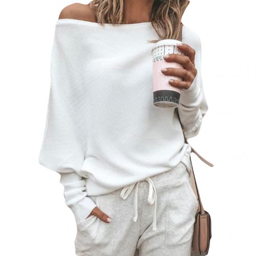 Stickad tröja | Fladdermusärm | Lös passform | Off-Shoulder tröja | Damkläder-Eva Jonsson