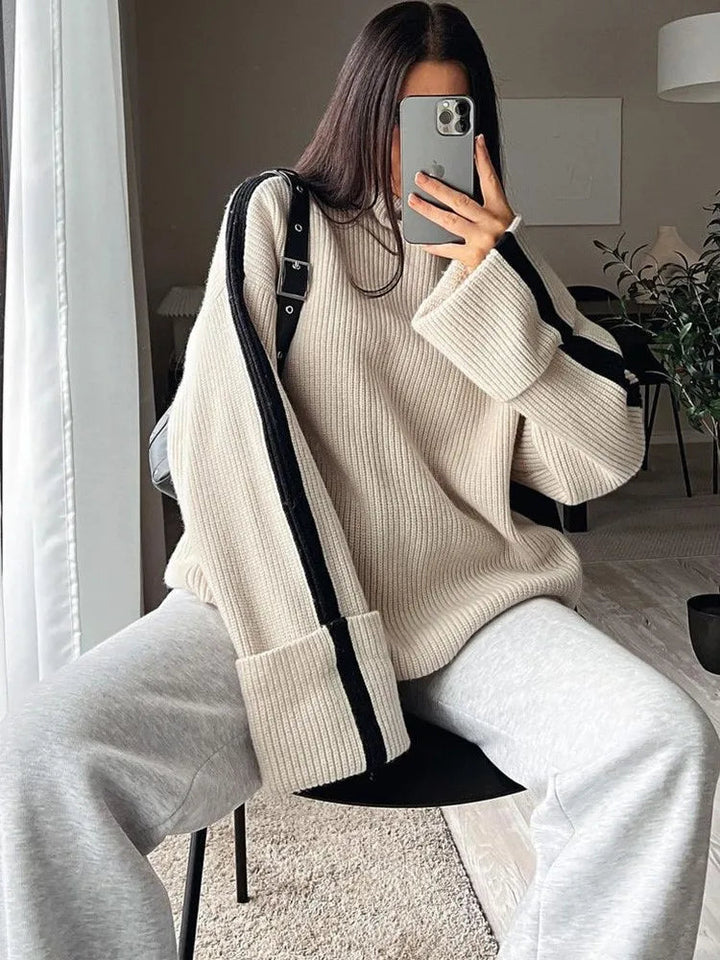 Stickad tröja - Hög hals - Pullover - Oversized tröja - Vinterkläder för kvinnor-Eva Jonsson