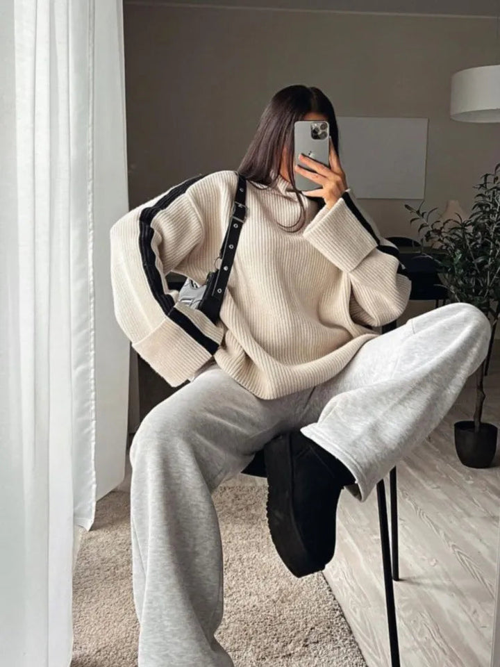 Stickad tröja - Hög hals - Pullover - Oversized tröja - Vinterkläder för kvinnor-Eva Jonsson