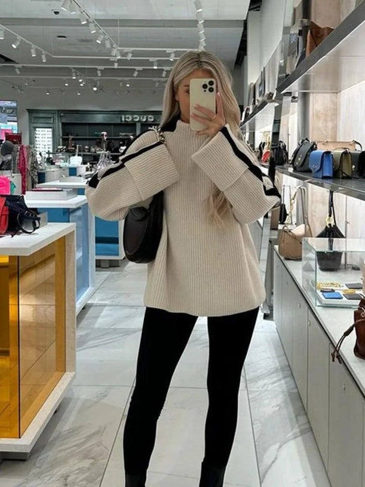 Stickad tröja - Hög hals - Pullover - Oversized tröja - Vinterkläder för kvinnor-Eva Jonsson