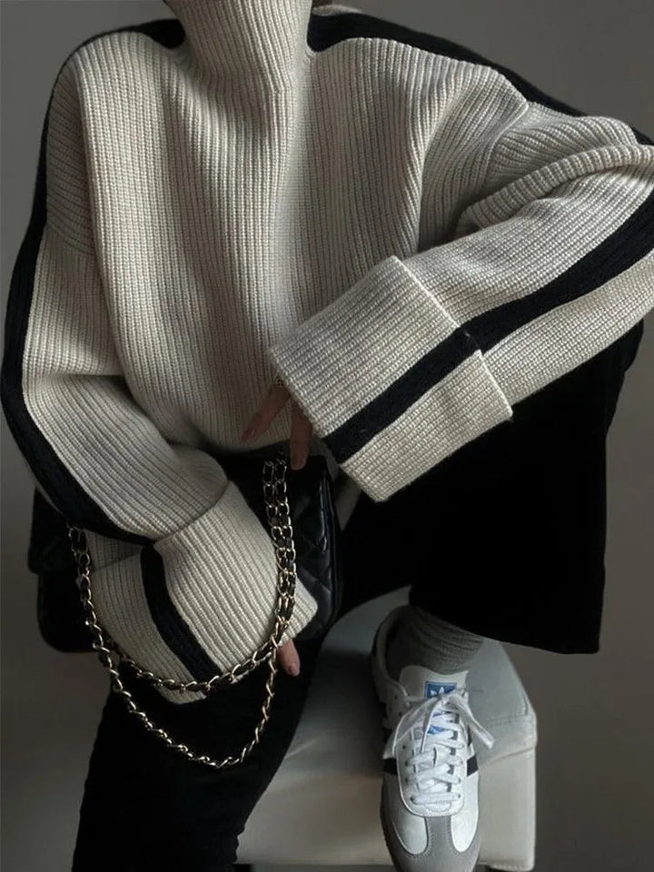 Stickad tröja - Hög hals - Pullover - Oversized tröja - Vinterkläder för kvinnor-Eva Jonsson