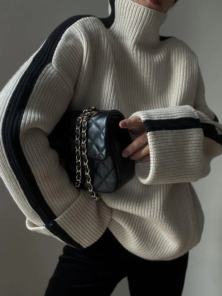 Stickad tröja - Hög hals - Pullover - Oversized tröja - Vinterkläder för kvinnor-Eva Jonsson