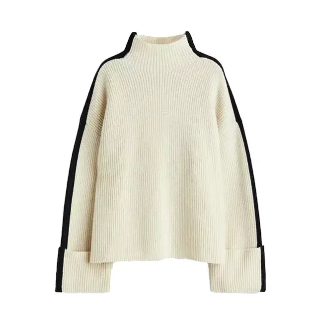 Stickad tröja - Hög hals - Pullover - Oversized tröja - Vinterkläder för kvinnor-Eva Jonsson