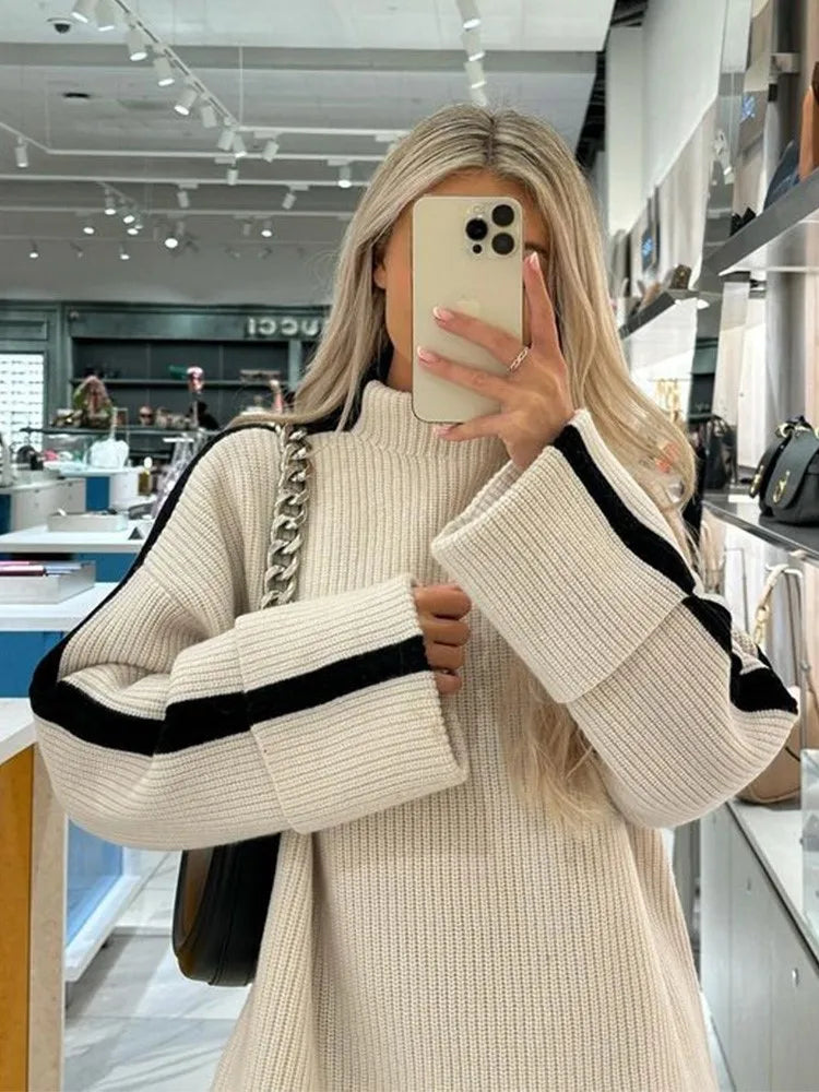 Stickad tröja - Hög hals - Pullover - Oversized tröja - Vinterkläder för kvinnor-Eva Jonsson
