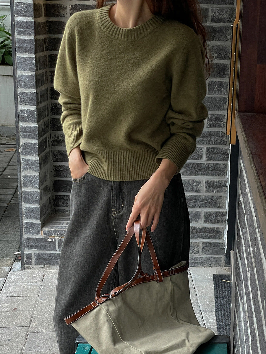 Stickad tröja - Loose Fit - Grön - Pullover - Damkläder-Eva Jonsson