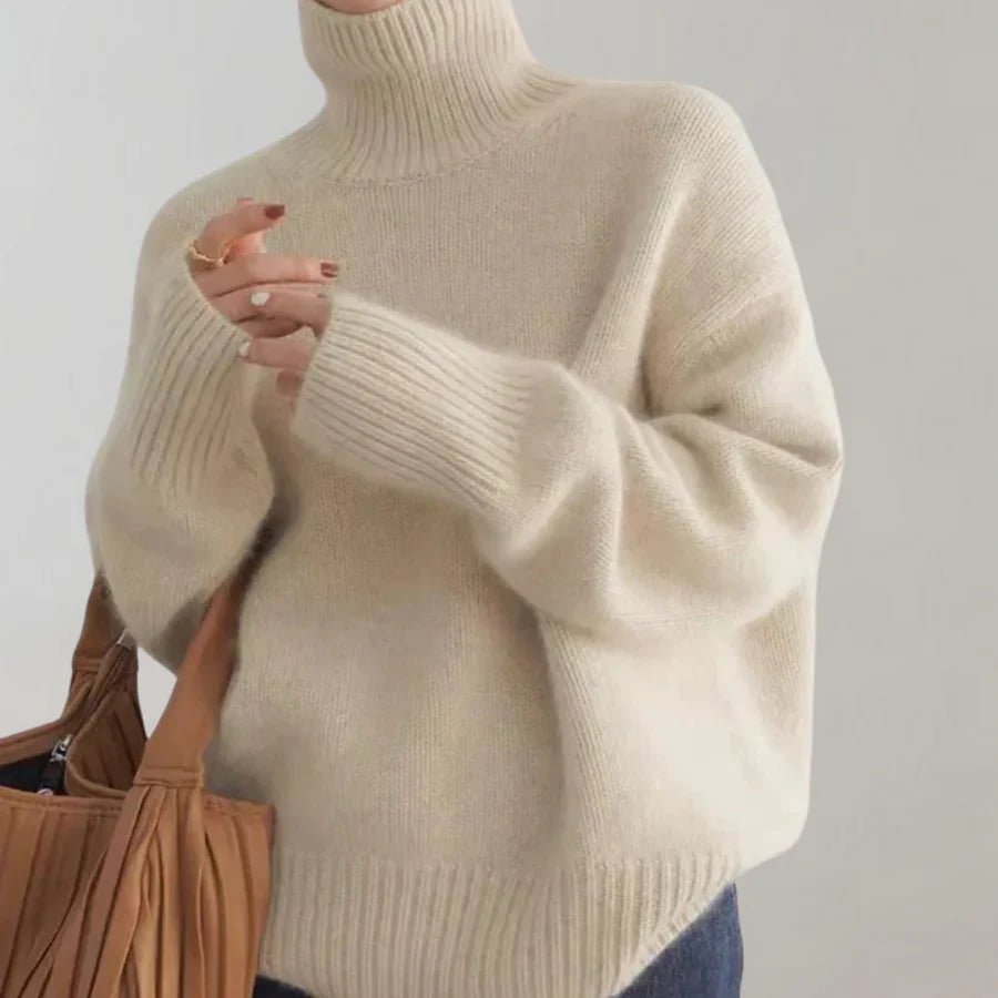Stickad tröja | Loose Fit | Turtleneck | Oversized tröja | Vinterkläder för kvinnor-Eva Jonsson