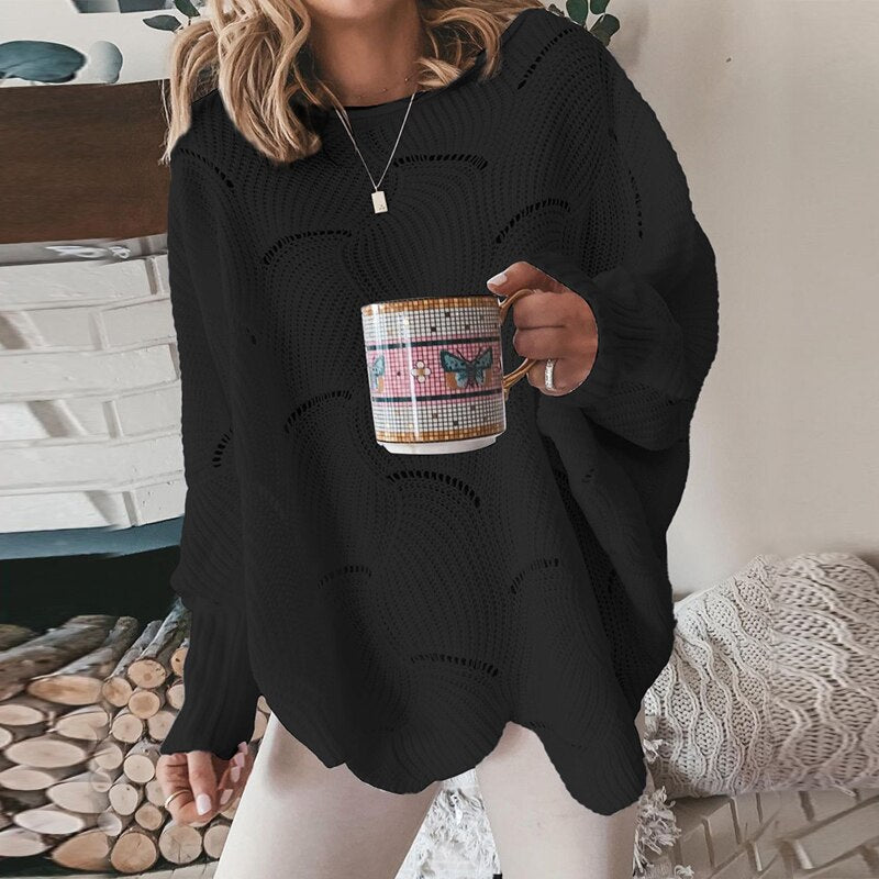 Stickad tröja | Lös Passform | Pullover | överdimensionerad tröja | Damkläder-Eva Jonsson