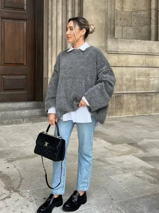 Stickad tröja | Rosa | Oversized | Pullovertröja | Jumper för damer-Eva Jonsson
