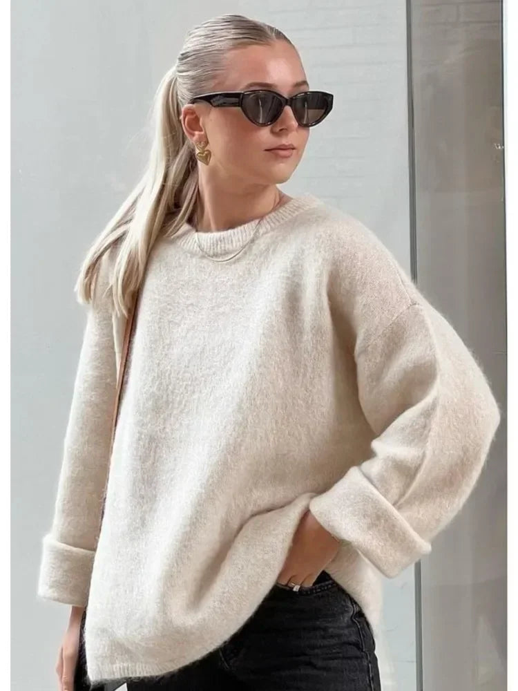 Stickad tröja | Rosa | Oversized | Pullovertröja | Jumper för damer-Eva Jonsson
