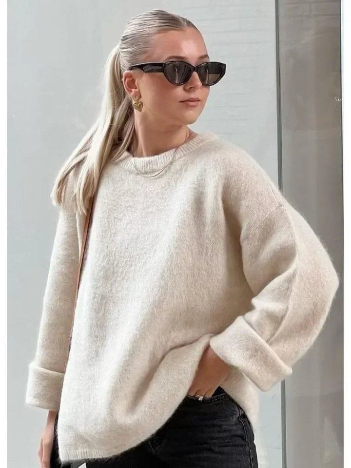 Stickad tröja | Rosa | Oversized | Pullovertröja | Jumper för damer-Eva Jonsson