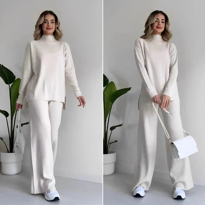 Stickad tvådelad uppsättning | Loose Fit | Turtleneck | Stickad Co-Ord Set | Loungewear för kvinnor-Eva Jonsson