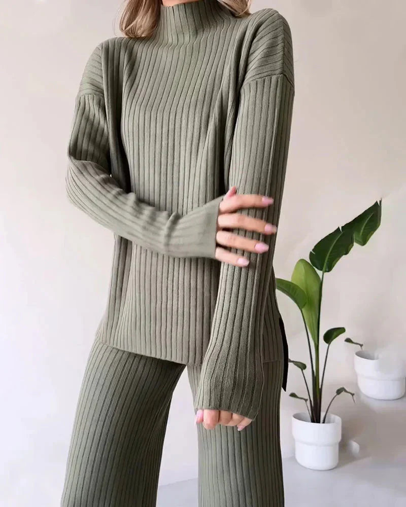 Stickad tvådelad uppsättning | Loose Fit | Turtleneck | Stickad Co-Ord Set | Loungewear för kvinnor-Eva Jonsson