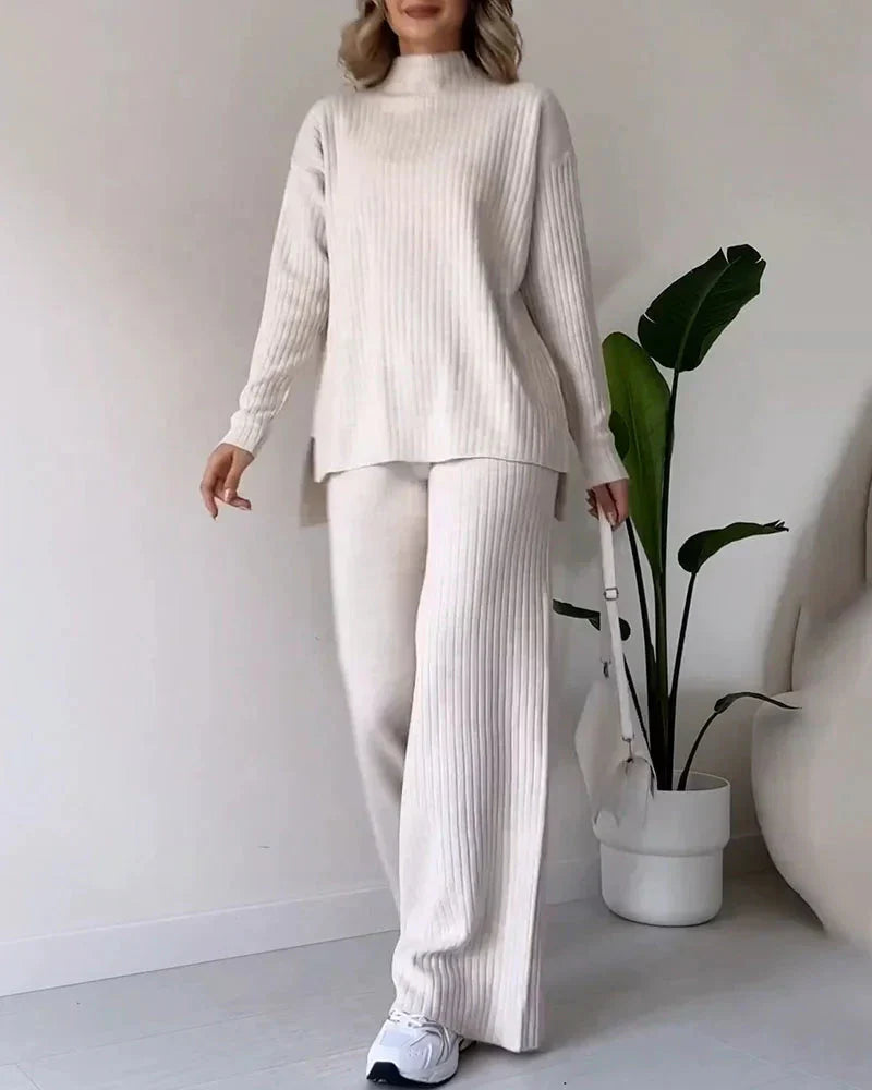 Stickad tvådelad uppsättning | Loose Fit | Turtleneck | Stickad Co-Ord Set | Loungewear för kvinnor-Eva Jonsson