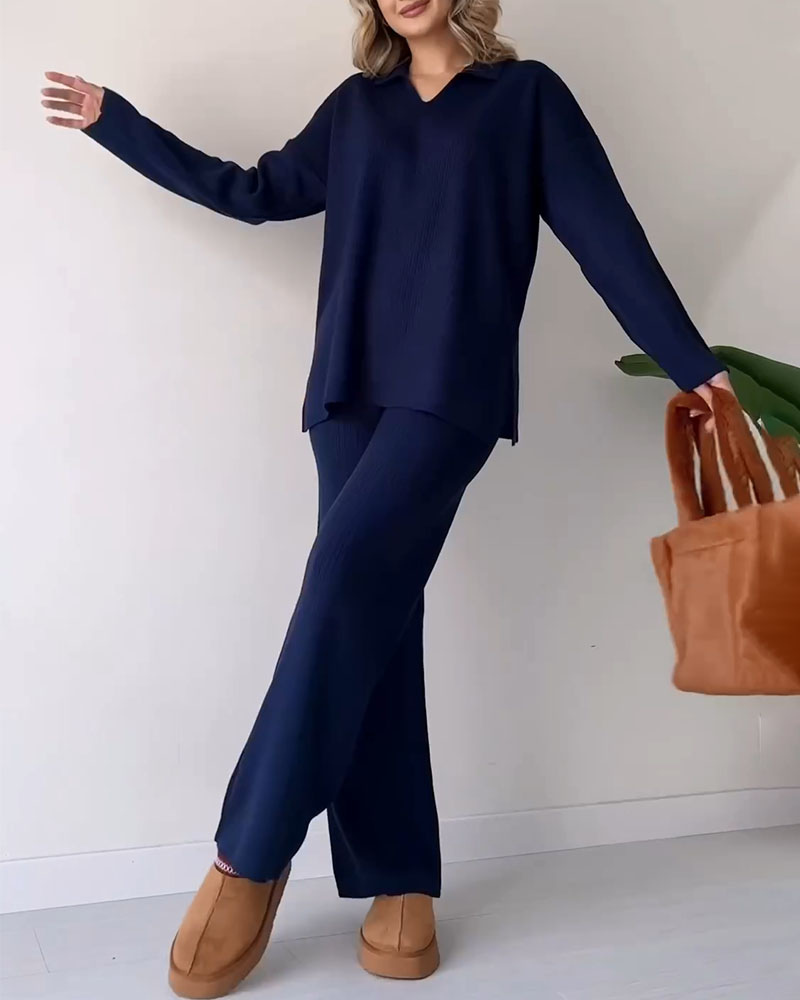 Stickat Co-Ord Set | Wide Leg | Oversized Sweater | Loungewear Set | Co-Ord Set Women-Eva Jonsson