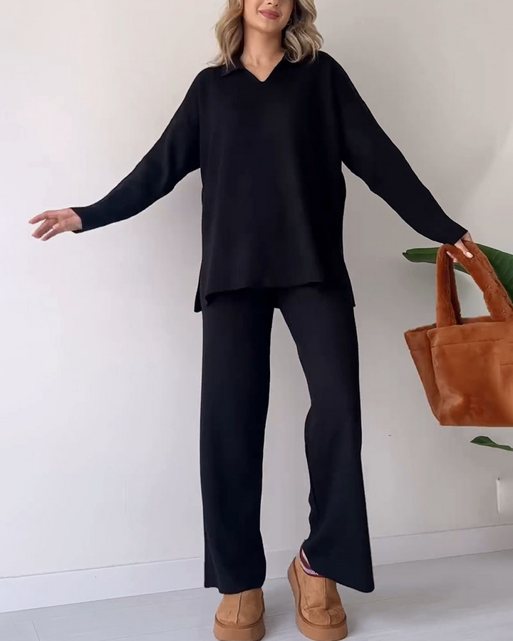 Stickat Co-Ord Set | Wide Leg | Oversized Sweater | Loungewear Set | Co-Ord Set Women-Eva Jonsson