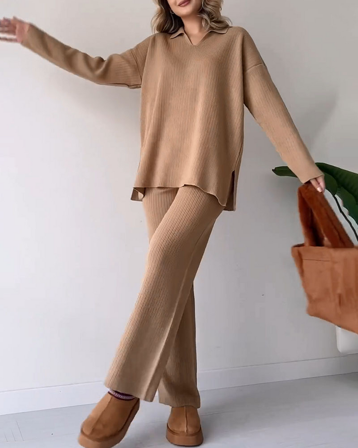 Stickat Co-Ord Set | Wide Leg | Oversized Sweater | Loungewear Set | Co-Ord Set Women-Eva Jonsson