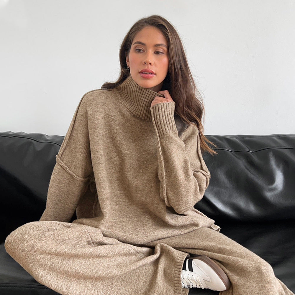 Stickat Tvådelat Set | Oversized Tröja | Byxor med vida ben | Co-Ord Set | Loungewear för kvinnor-Eva Jonsson