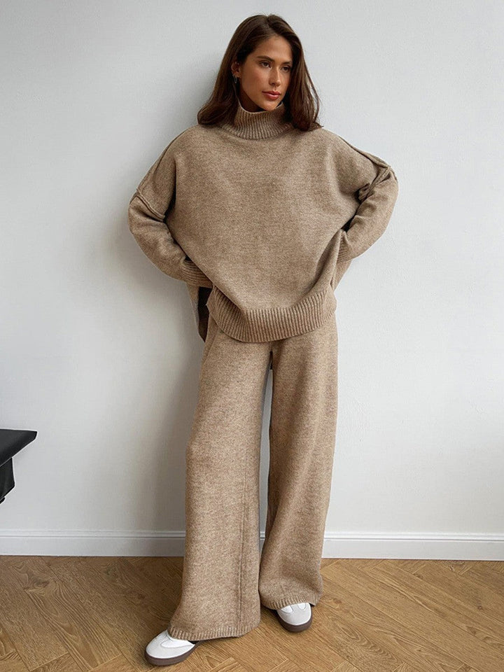 Stickat Tvådelat Set | Oversized Tröja | Byxor med vida ben | Co-Ord Set | Loungewear för kvinnor-Eva Jonsson
