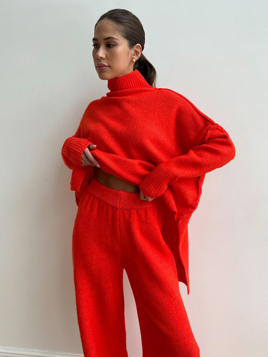 Stickat Tvådelat Set | Oversized Tröja | Byxor med vida ben | Co-Ord Set | Loungewear för kvinnor-Eva Jonsson