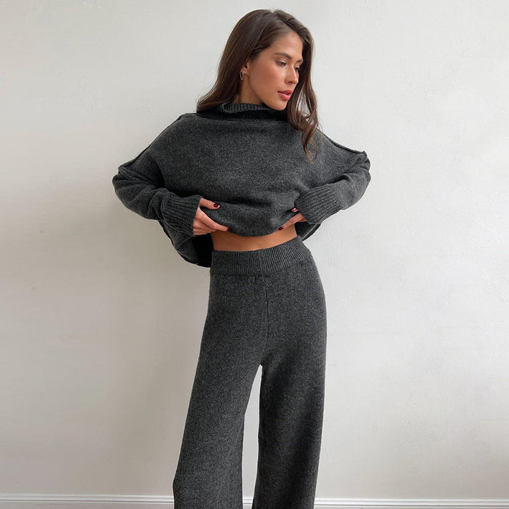 Stickat Tvådelat Set | Oversized Tröja | Byxor med vida ben | Co-Ord Set | Loungewear för kvinnor-Eva Jonsson