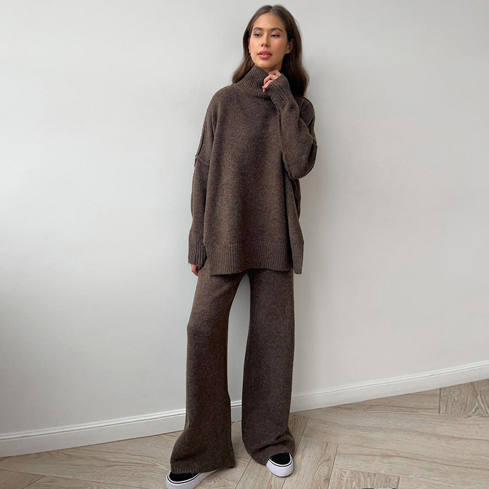 Stickat Tvådelat Set | Oversized Tröja | Byxor med vida ben | Co-Ord Set | Loungewear för kvinnor-Eva Jonsson